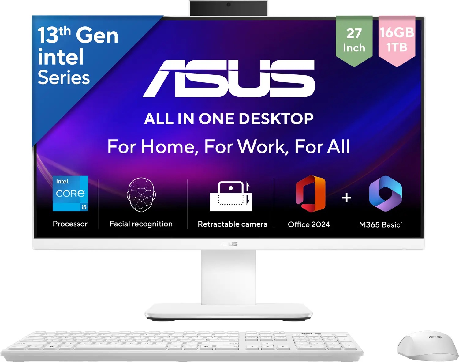 ASUS V400 AiO Series V470VA-KWPE005WS, All in One Desktop, 13th Gen Core i5 (16 GB DDR5/1 TB SSD/Windows 11 Home/27 Inch Screen/V470VA-KWPE005WS) with MS Office (White, 21 cm x 61.3 cm x 44.7 cm, 9 kg)