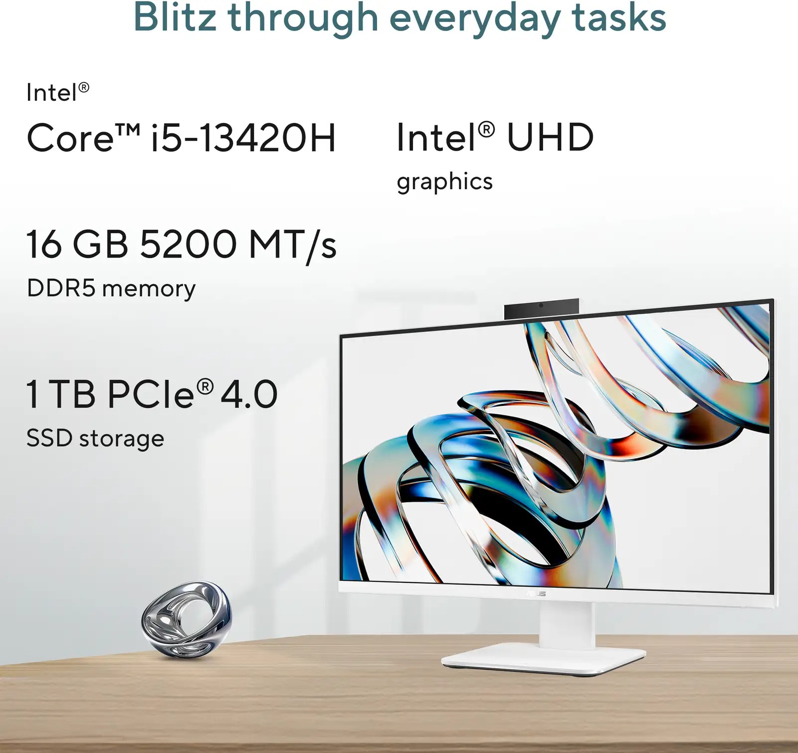 ASUS V400 AiO Series V470VA-KWPE005WS, All in One Desktop, 13th Gen Core i5 (16 GB DDR5/1 TB SSD/Windows 11 Home/27 Inch Screen/V470VA-KWPE005WS) with MS Office (White, 21 cm x 61.3 cm x 44.7 cm, 9 kg) - Image 2